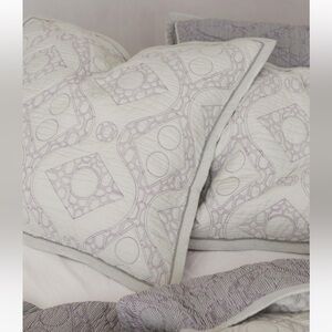 Anthropologie Euro Sham CAMBRIDGE Bed Pillow Embroidered Cotton Striped NWT